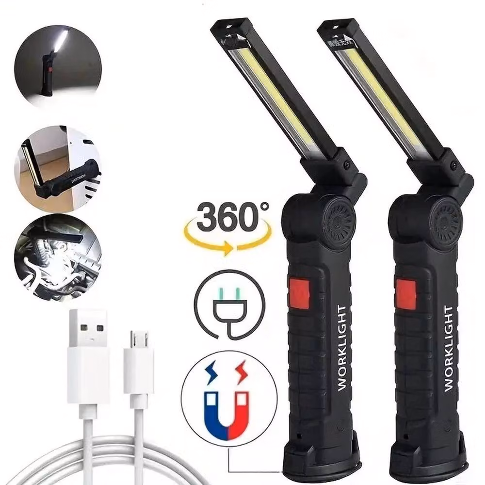 NESTLUNE 2 Pack USB Rechargeable COB Magnetic LED Work Lights in Black – 3