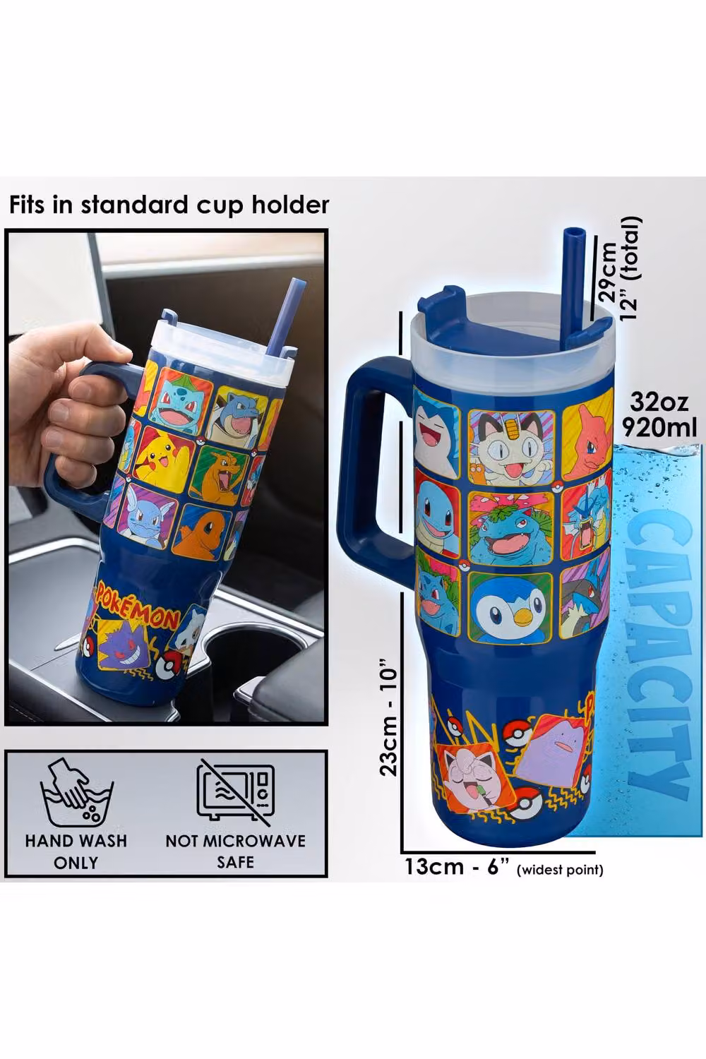 Pokemon Insulated Stainless Steel Water Bottle with Straw and Handle, 920ml, Multicolour – 10