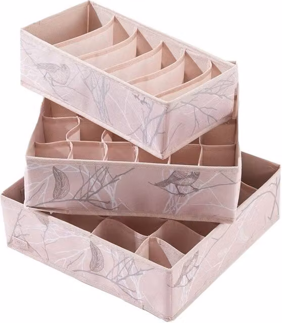 Periea Set of 3 Pink Fabric Drawer Organisers