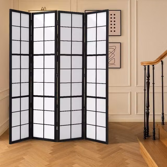 Livingandhome White Minimalist Pine Wood Folding Room Divider Screen