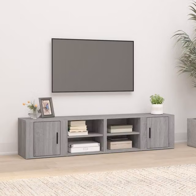 Berkfield Home Set of 2 Modern Grey Sonoma TV Cabinets in Engineered Wood W/D/H: 80 x 31.5 x 36 cm