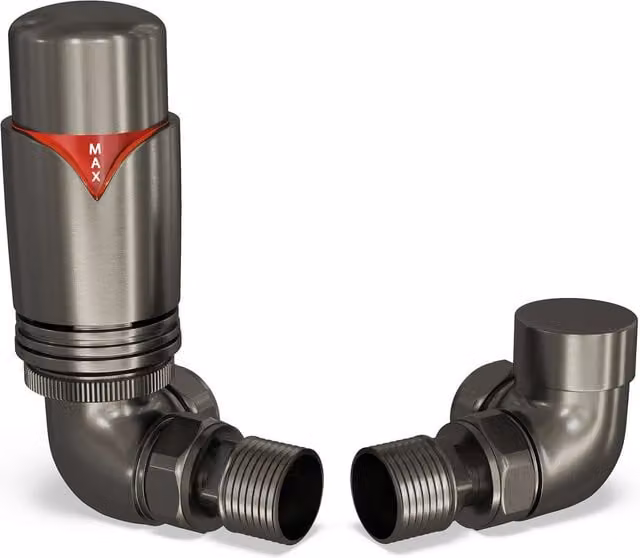 UK Radiators Derry Bold Thermostatic Radiator Valve and Lockshield Set in Matt Pewter Finish – 1