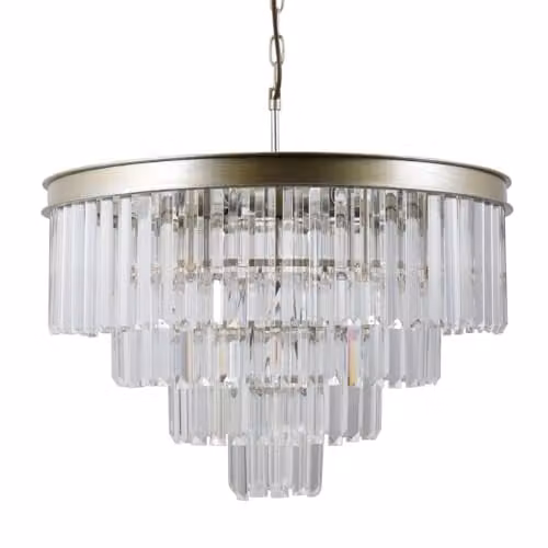 Netlighting Gold and Brass Hanging Pendant Light with Crystal Glass Shade and 8 E14 Sockets
