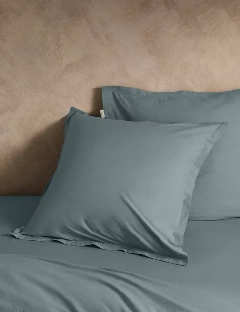 M&S x Fired Earth 2 Pack Storm Blue Washed Cotton Square Pillowcases