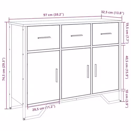 vidaXL Modern Black Sideboard in MDF and Metal, W/D/H: 97 x 32.5 x 74.5 cm – 2