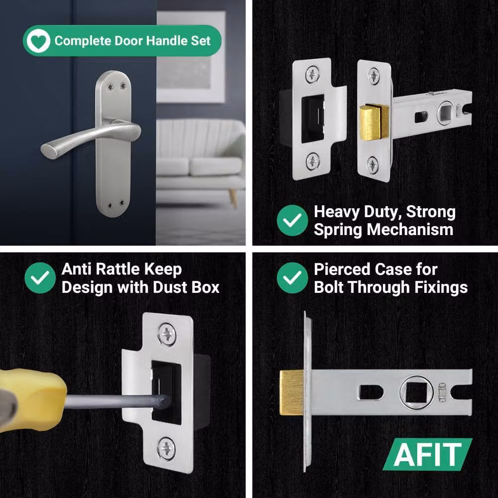 AFIT Novi Satin Nickel Twist Handle Latch Set with Backplate, Silver, 4 Pairs, W/D/H: 150 x 150 x 150 mm – 3