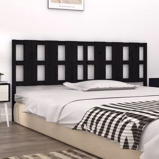Berkfield Home Beautiful Bed Headboard in Black Solid Pine Wood, W: 205.5 cm, D: 4 cm, H: 100 cm – 1