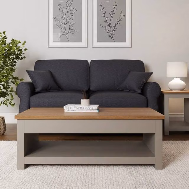VOGREX Modern Grey Coffee Table with Lift Up Storage Shelf