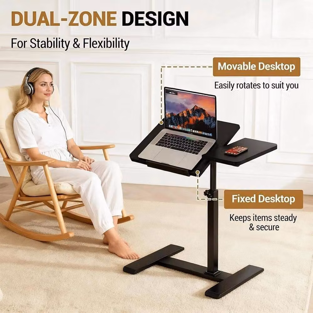 KORVIXA Height Adjustable Rolling Laptop Desk and Overbed Table in Black, W/D/H: 100 x 100 x 100 cm – 4