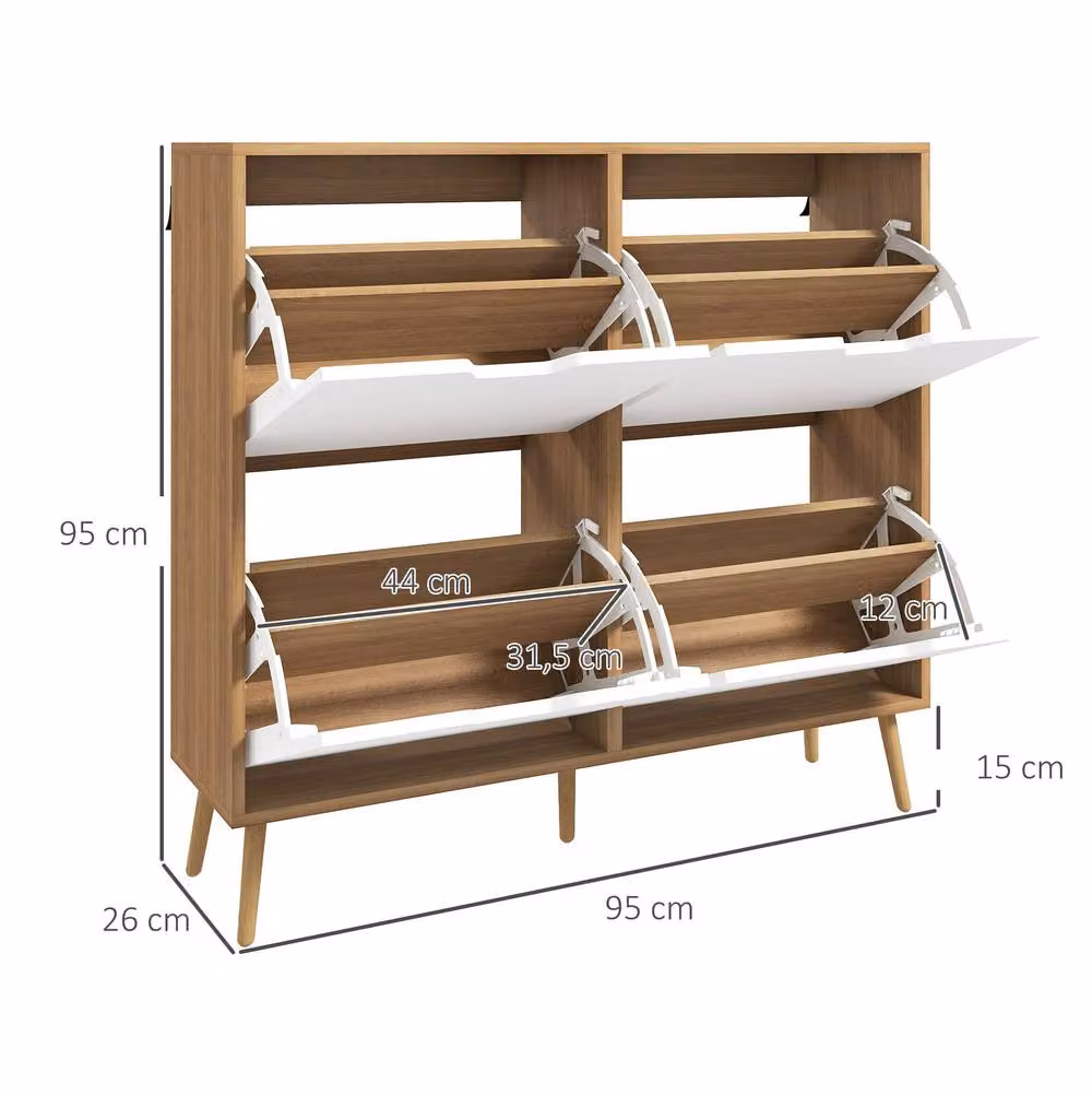 STILVORA Scandinavian Shoe Cabinet with 4 Tilting Compartments in Natural and White – 2