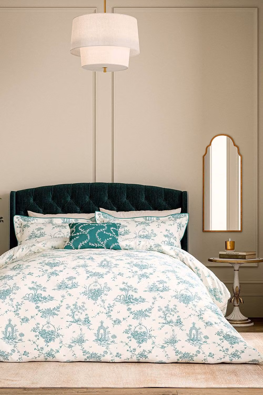 V&A Floral Cotton Velvet Square Cushion in Turquoise, W/D/H: 45 x 45 x 45 cm – 4