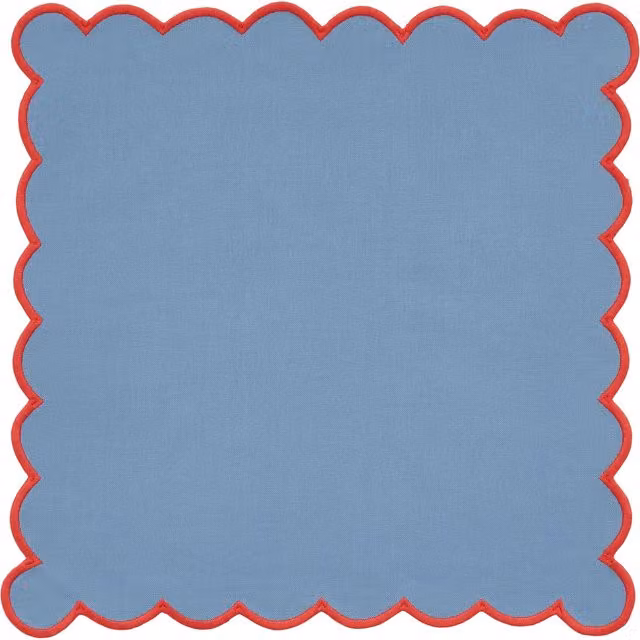 Land & Shore Cotton Scallop Trim Napkins in Blue and Red
