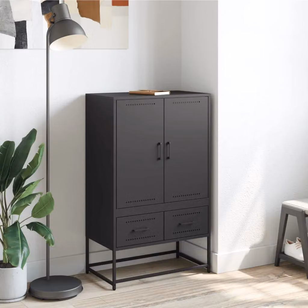 Berkfield Home Black Steel Highboard with Hinged Doors and Drawers, W/D/H: 68 x 39 x 111.5 cm – 2