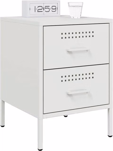 Berkfield Home Durable Metal Bedside Cabinets, 2 Pack, White, W/D/H: 36 x 39 x 50.5 cm