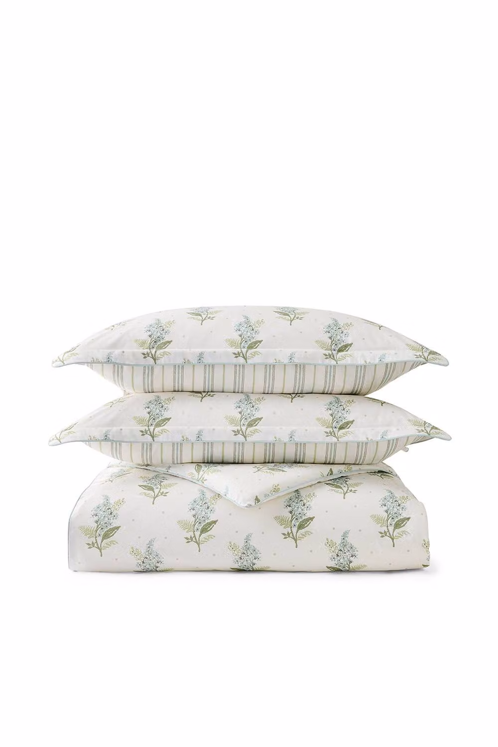 CHRISTY Blossom Floral Striped Reversible Cotton Percale Duvet Cover Set in White, W: 200 cm, H: 200 cm – 2