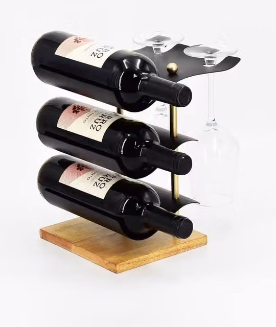 Minster Brown Metal and Wood Freestanding Wine Rack, W: 18 cm, D: 23 cm, H: 26 cm – 1