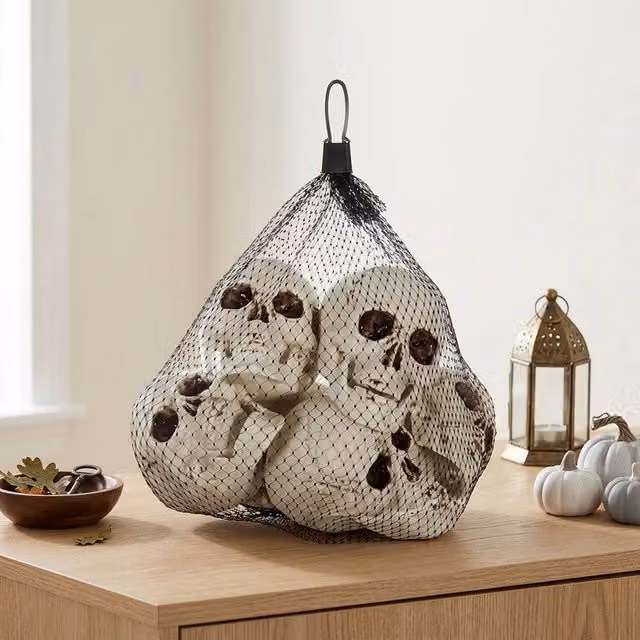 Garden Greatness 6 Pack Movable White and Multicolour Skull Jaws Tabletop Halloween Decoration