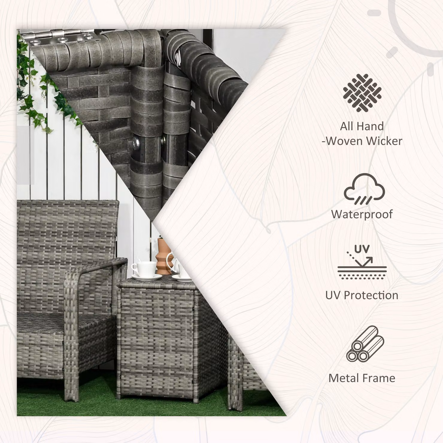 Outsunny 3 Piece Rattan Garden Bistro Set with Storage Table and Orange Cushions – 3