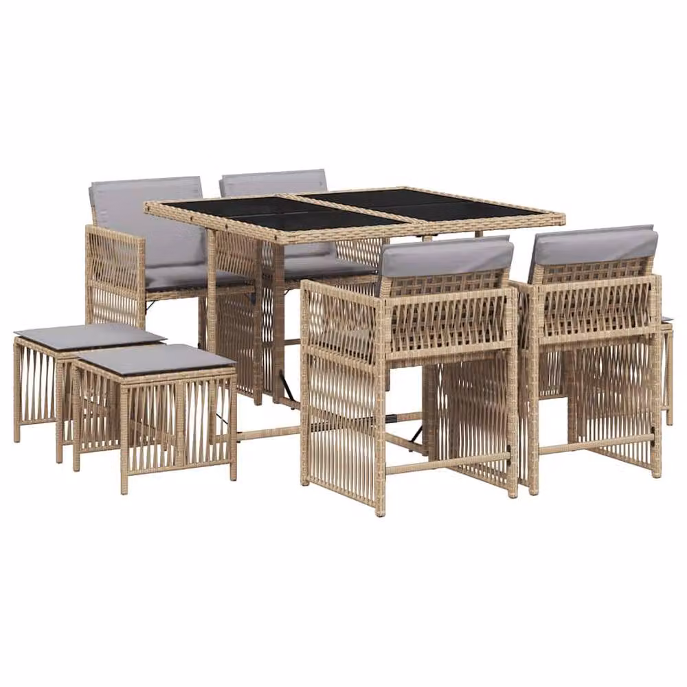 Berkfield Home 9 Piece Poly Rattan Garden Dining Set with Cushions in Beige – 2