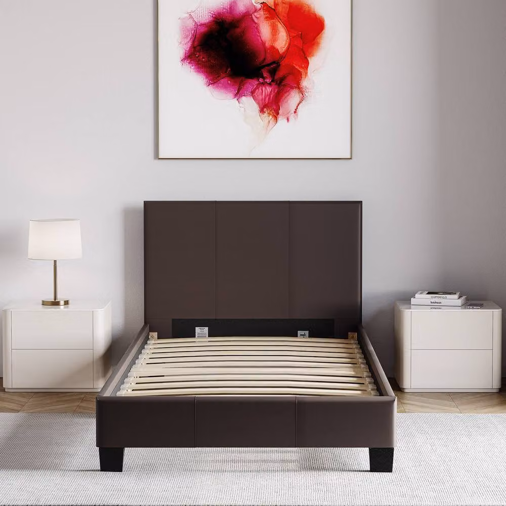 HD Designs Lisbon Single Upholstered Faux Leather Bed Frame with Storage in Brown – 4