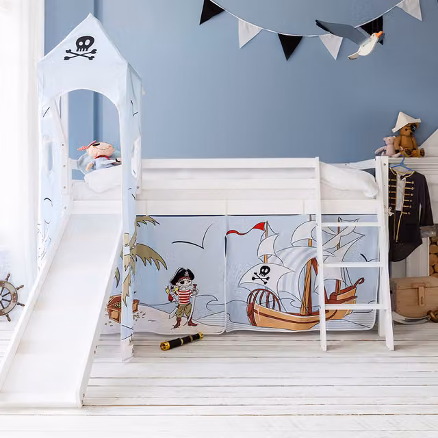 Noa and Nani Moro Cabin Bed with Pirate Pete Slide Bed in White Pine Wood