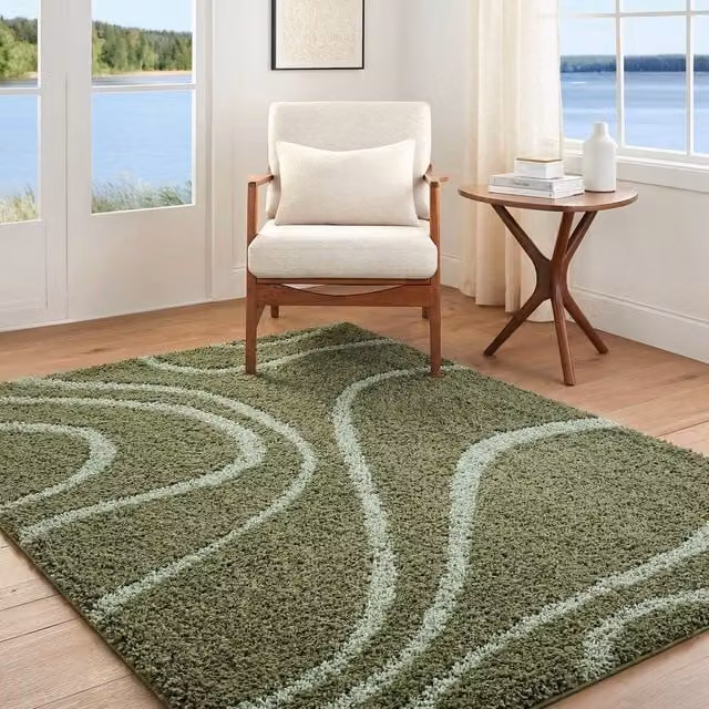 Livabliss Rodos Modern Soft Plush Pile Living Room Rug in Beige, White, Terracotta and Green, W: 200 cm, D: 275 cm