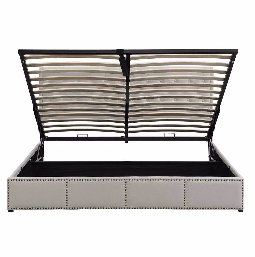 STILVORA Upholstered Super King Bed with Lift Up Storage Base, Grey, W/D/H: 180 x 200 x 102.5 cm – 3