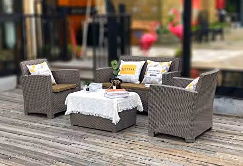 Centurion Supports Santana 4 Piece PE Rattan Garden Furniture Set with Coffee Table and Cushions in Greige – 6