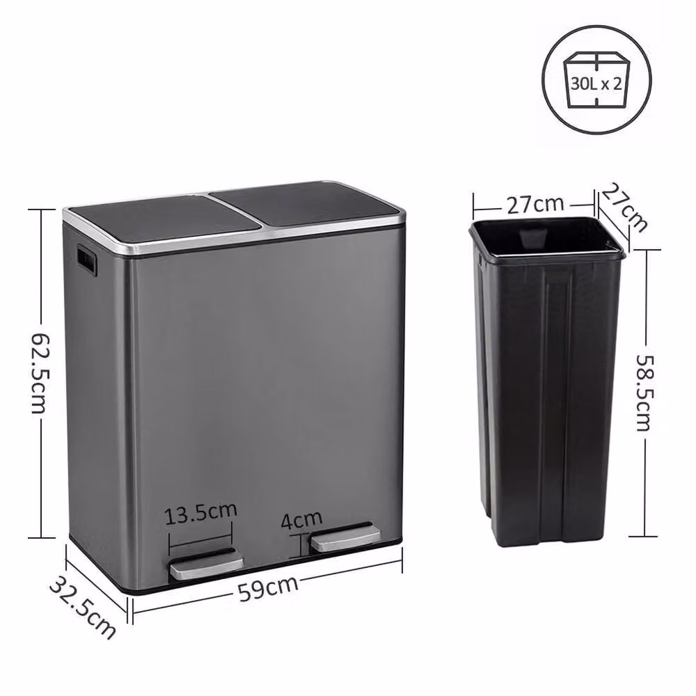 SPETLEK 2 Compartment Step On Kitchen Trash Can, Grey – 2