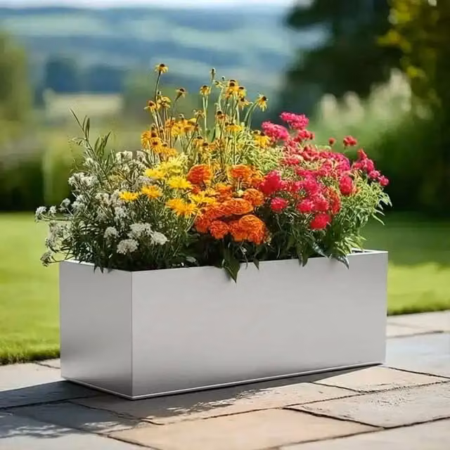 Access Garden Products Silver Galvanised Steel Trough Planter, W32cm x D32cm x H75cm – 1
