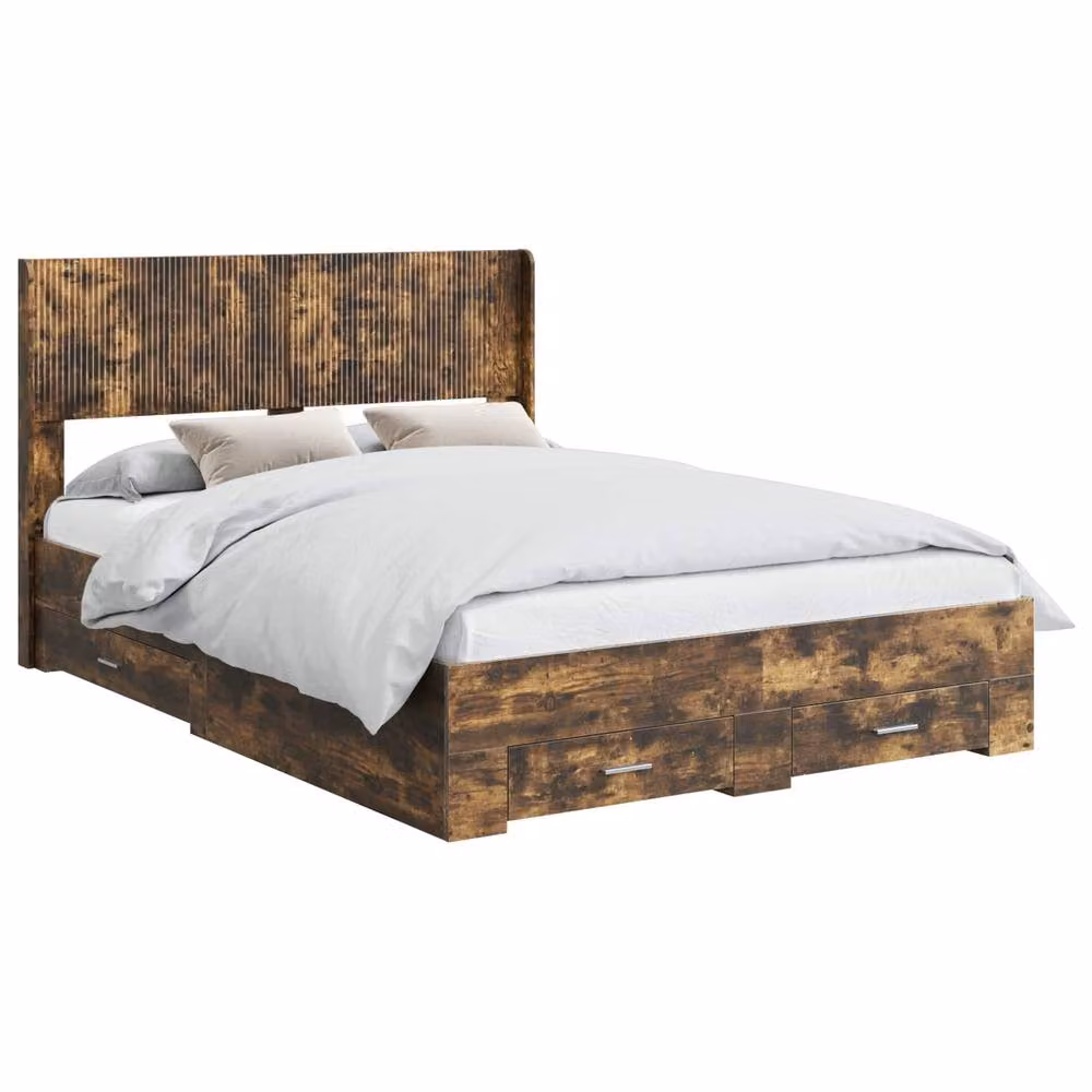 Berkfield Home Modern Bed Frame with Headboard and Side Compartment Storage in Smoked Oak Brown, W/D/H: 120 x 200 cm – 2