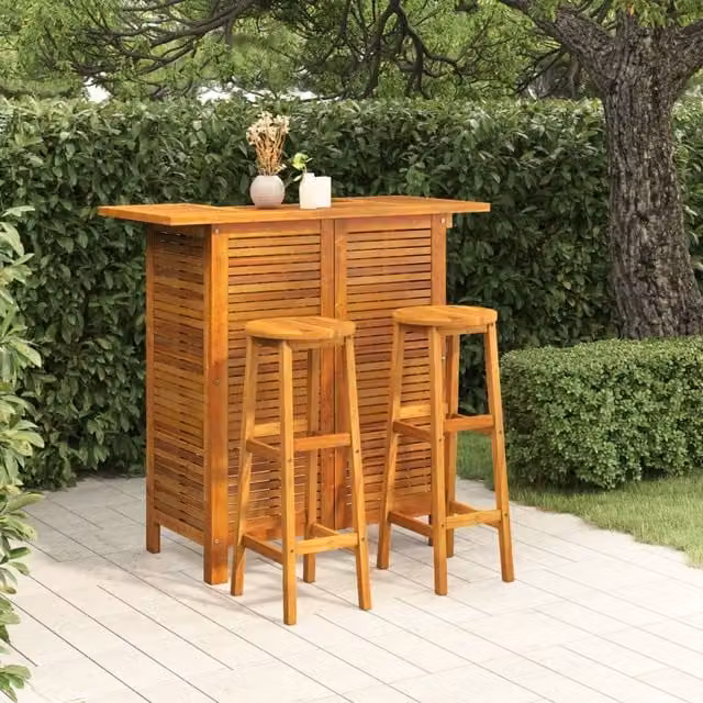 Berkfield Home 3 Piece Rustic Acacia Wood Garden Bar Set in Brown