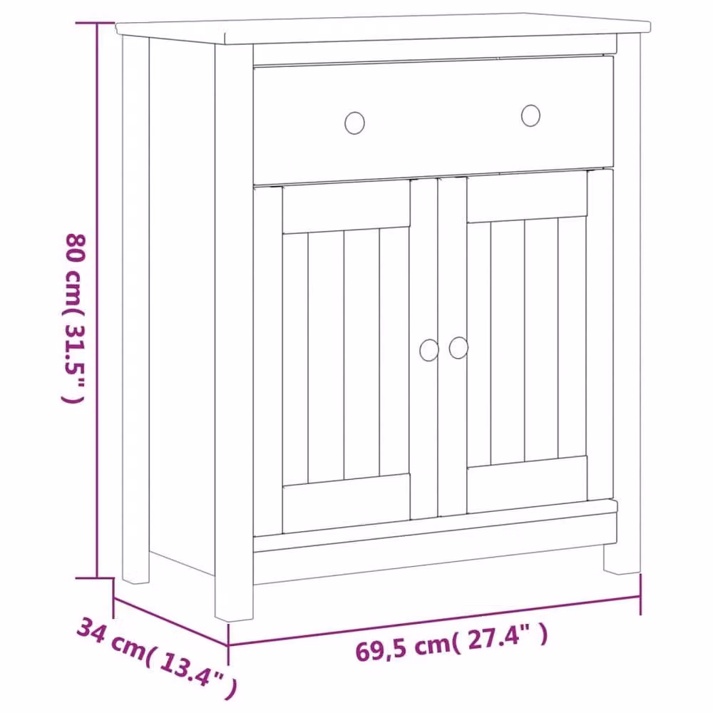 Berkfield Home Beautiful Bathroom Cabinet Berg in Black Solid Wood Pine, W: 69.5 cm, D: 34 cm, H: 80 cm – 4