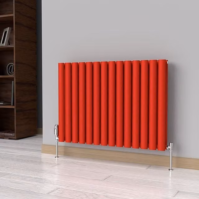 Lux Heat Oval Horizontal Double Radiator in Red, W: 78 cm, H: 60 cm