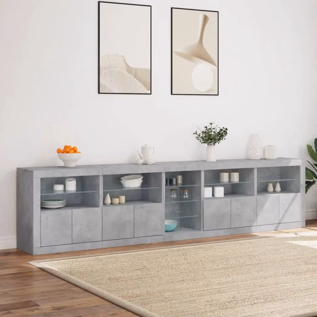 Berkfield Home Modern Sideboard with Integrated LED Lights in Concrete Grey, W: 283 cm, D: 37 cm, H: 67 cm – 3