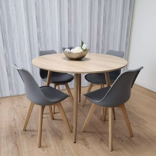 KOSY KOALA Modern Round Dining Table Set with 4 Grey and Beige Chairs – 1