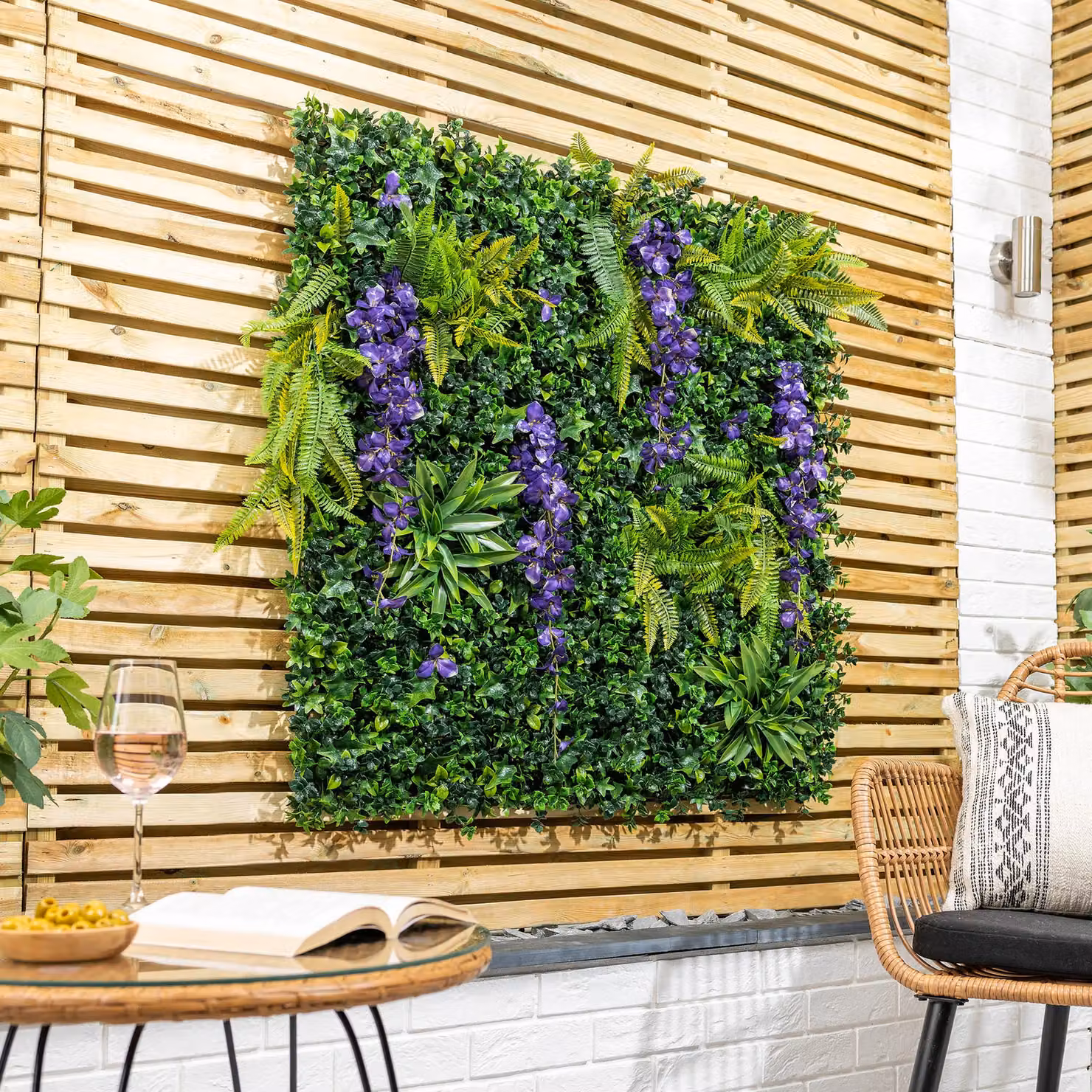 Christow Artificial Wisteria Living Wall Panels in Green and Purple, 100 x 100 cm – 2