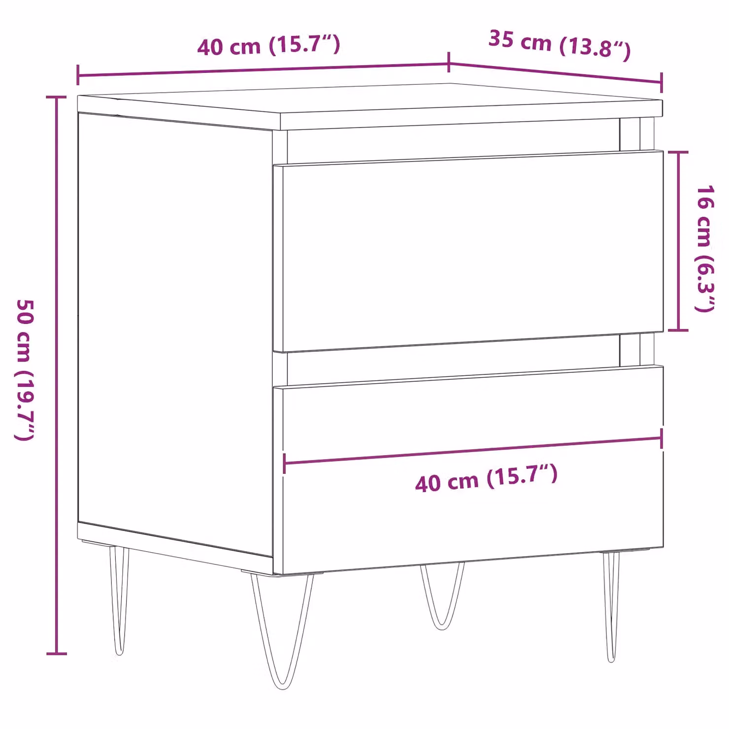 Berkfield Home Bedside Cabinet in Brown Old Wood, W/D/H: 40 x 35 x 50 cm – 6