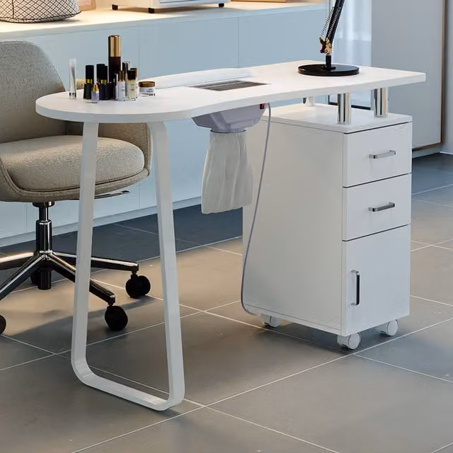 Livingandhome White Wooden Nail Table with Dust Collectors, W/D/H: 120 x 80 x 47 cm