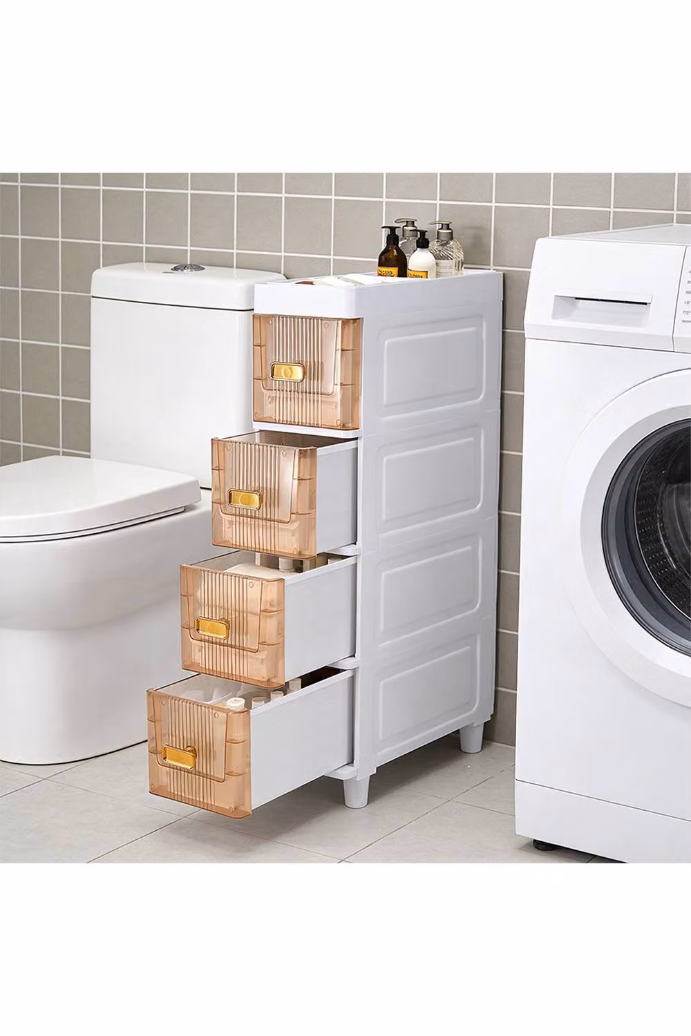 Living and Home Plastic Narrow Storage Cabinet Drawer Organiser with Wheels in Cool White, Large – 2