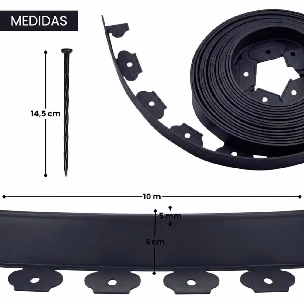 Kelvenix Black Plastic Lawn Edge Border with 30 Pegs, 10m Length – 2