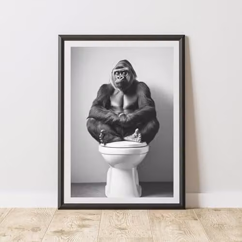 60 Second Makeover Gorilla Meditating Toilet Animal Print Paper Poster, A4