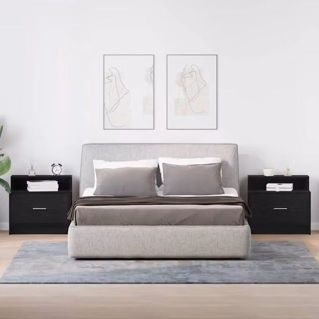Berkfield Home Durable Bedside Cabinets with Drawer, 2 Pack, Black Oak, W: 51 cm, D: 31 cm, H: 47 cm