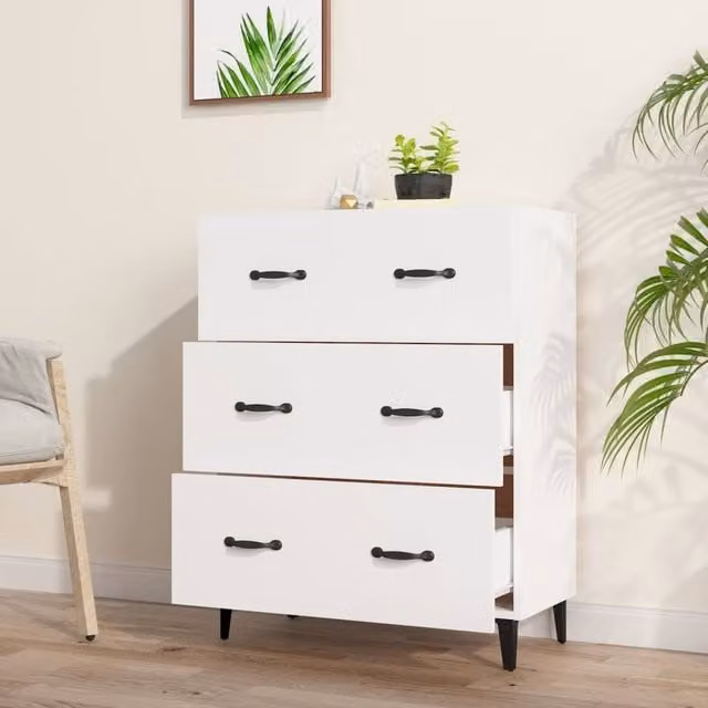 Berkfield Home Modern White Sideboard in MDF, W/D/H: 69.5 x 34 x 90 cm