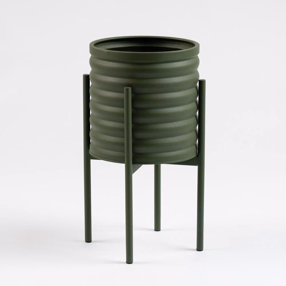 Scottish Everlastings Ltd Green Ribbed Metal Tabletop Planter, W/D/H: 20.5 x 20.5 x 23.5 cm – 2