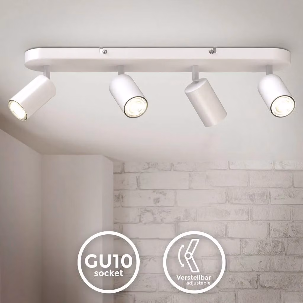 B.K.Licht White Metal Ceiling Light with 4 Adjustable GU10 Spotlight Bars – 2