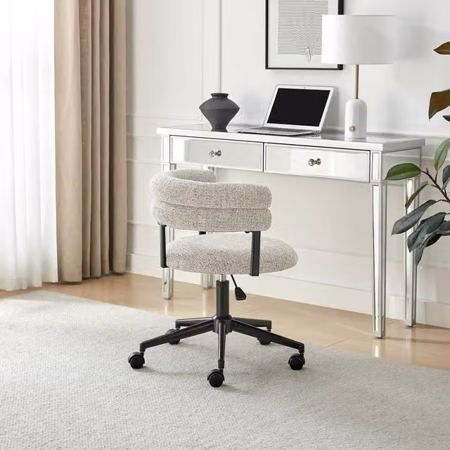 FurnitureboxUK Estelle Modern Swivel Task Chair in Grey and Beige Fabric – 1