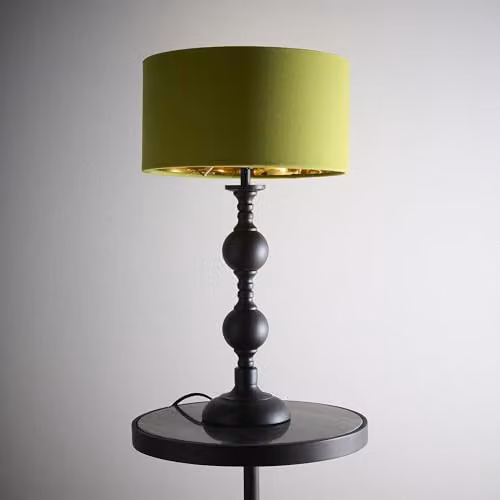 K LIVING Churchgate Table Lamp with Black Metal Base and Green Fabric Shade
