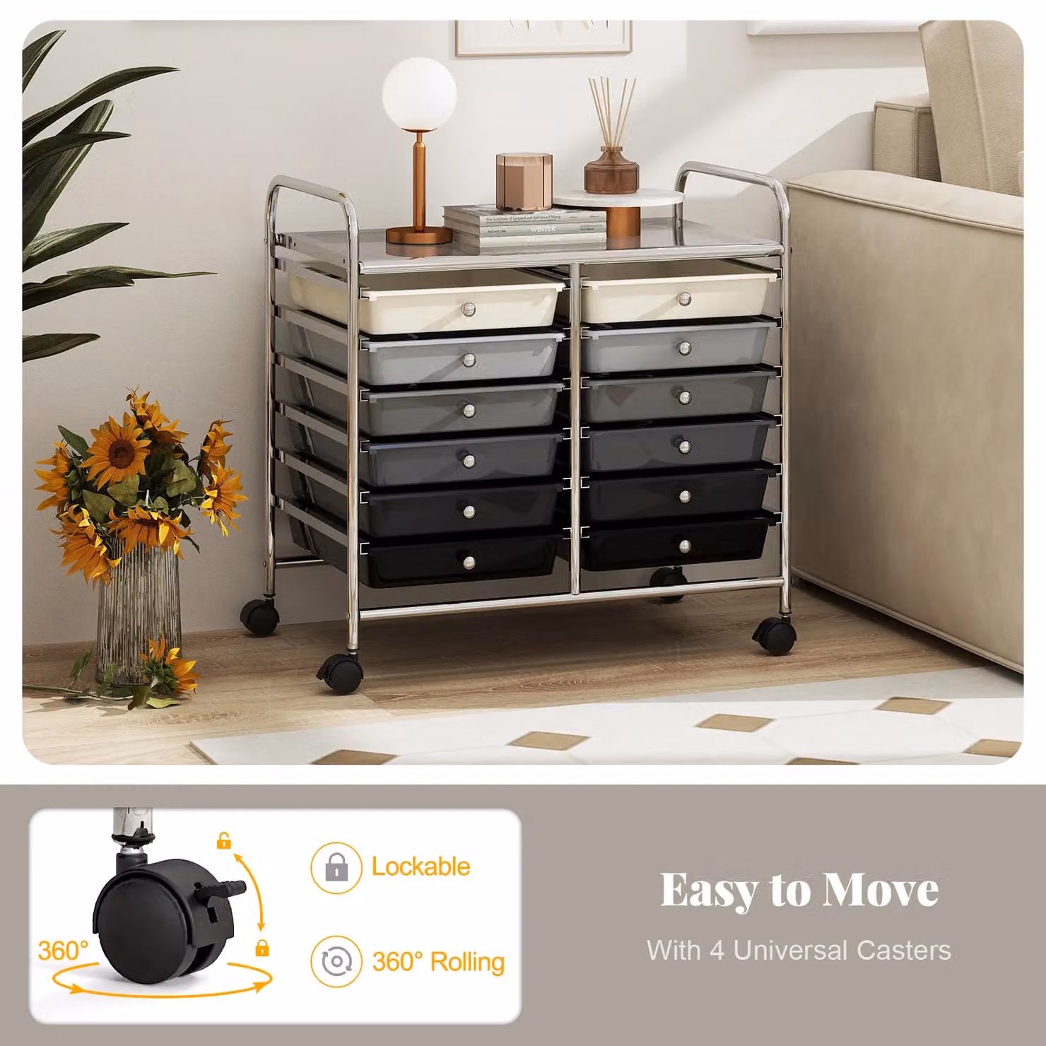 Costway 12 Drawer Multi-Purpose Utility Storage Rolling Cart in Black – 4