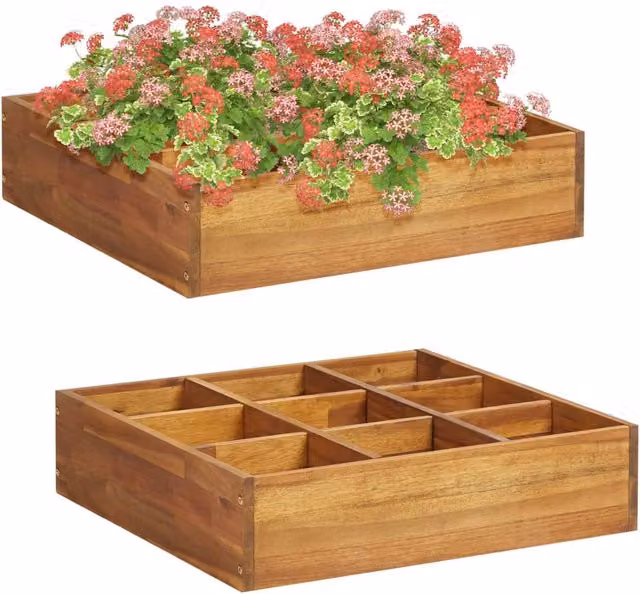 Berkfield Home Solid Acacia Wood Herb Garden Raised Bed in Beige, W/D/H: 60 x 60 x 15 cm